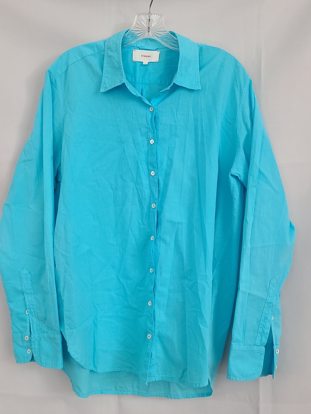 Xirena Sz M Turquoise Blue Lightweight Coastal Beach Casual Preppy Button Up Top
